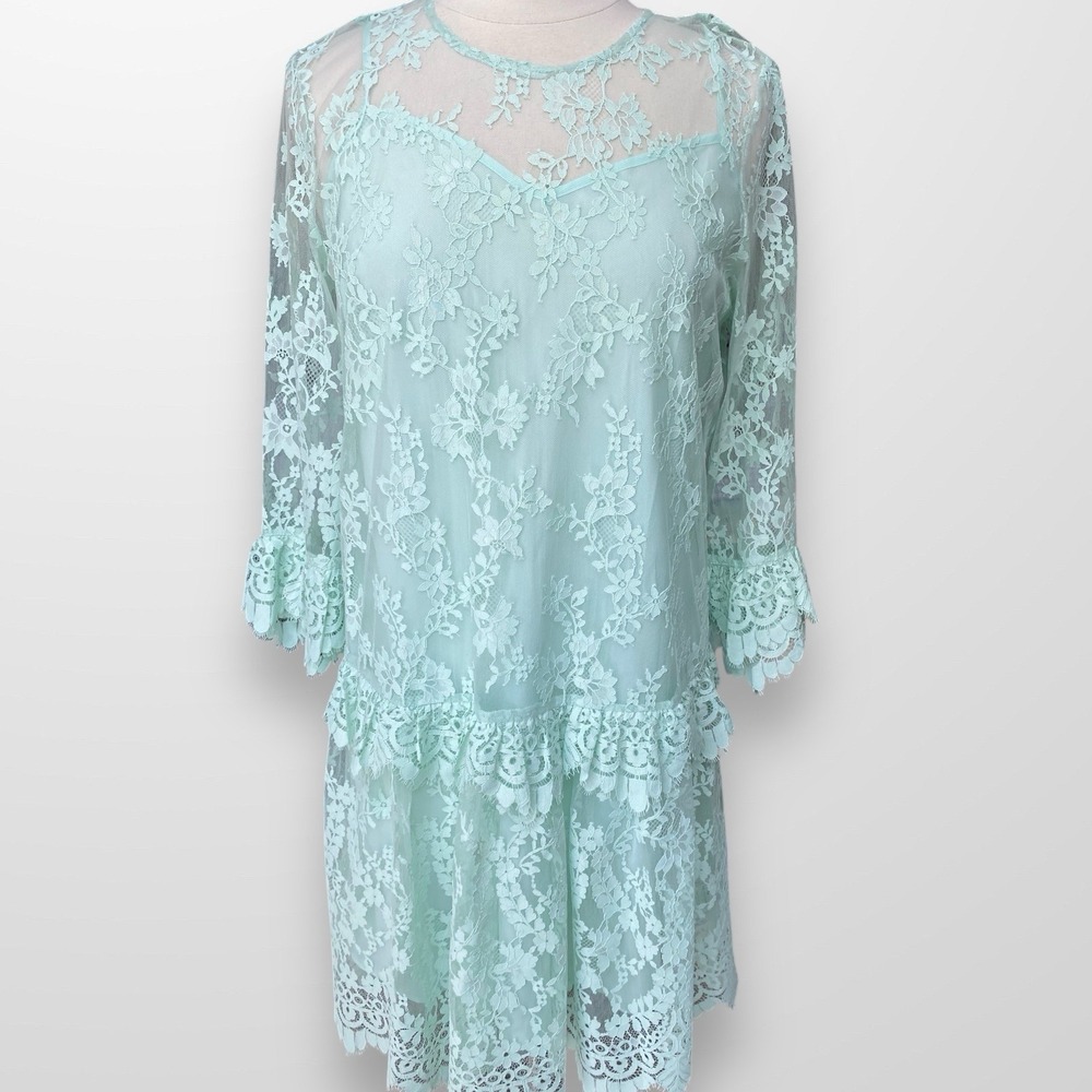 J. Crew Size 8 Dress Chantilly Lace Three Quarter Sleeve Mint Green‎ NEW